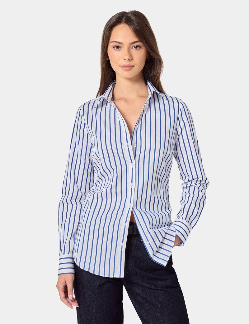 Semi-Fitted White & Blue Butcher Stripe Executive Shirt