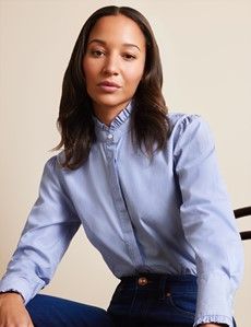 Semi-Fitted Blue & White Fine Stripe Shirt