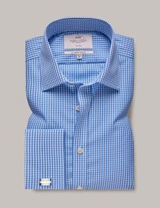 Non-Iron Blue & White Gingham Slim Shirt - French Cuff-preview1