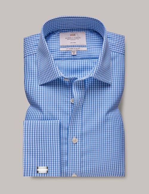 Non-Iron Blue & White Gingham Slim Shirt - French Cuff-preview