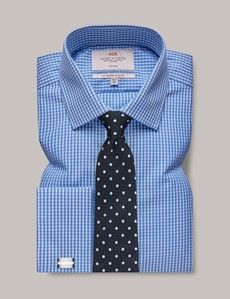 Non-Iron Blue & White Gingham Slim Shirt - French Cuff-preview2