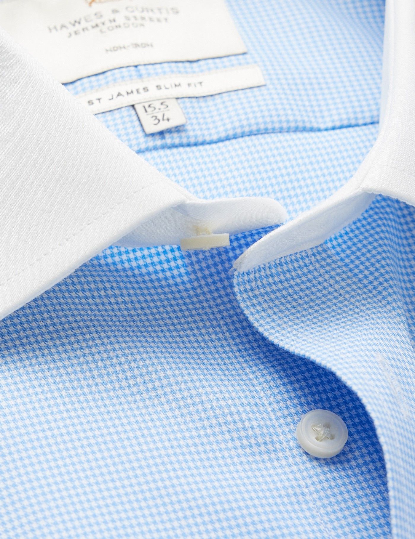 Slim Fit Blue & White Dogtooth Non-Iron Shirt - Contrast Detail