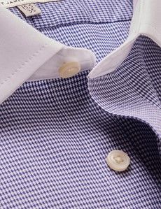 Slim Fit Navy & White Dogtooth Twill Non-Iron Shirt - Contrast Detail