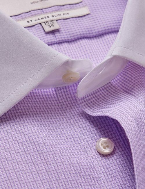 Non-Iron Lilac & White Dogtooth Slim Shirt - White Collar and Cuffs