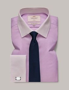 Slim Fit Lilac & White Dogtooth Non-Iron Shirt - Contrast Detail