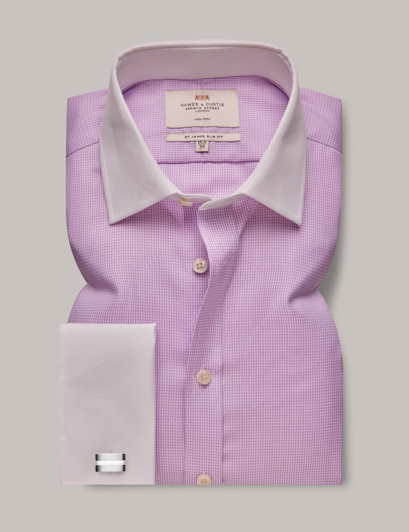 Slim Fit Lilac & White Dogtooth Non-Iron Shirt - Contrast Detail-preview