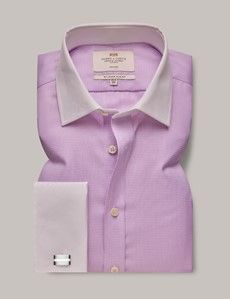 Slim Fit Lilac & White Dogtooth Non-Iron Shirt - Contrast Detail