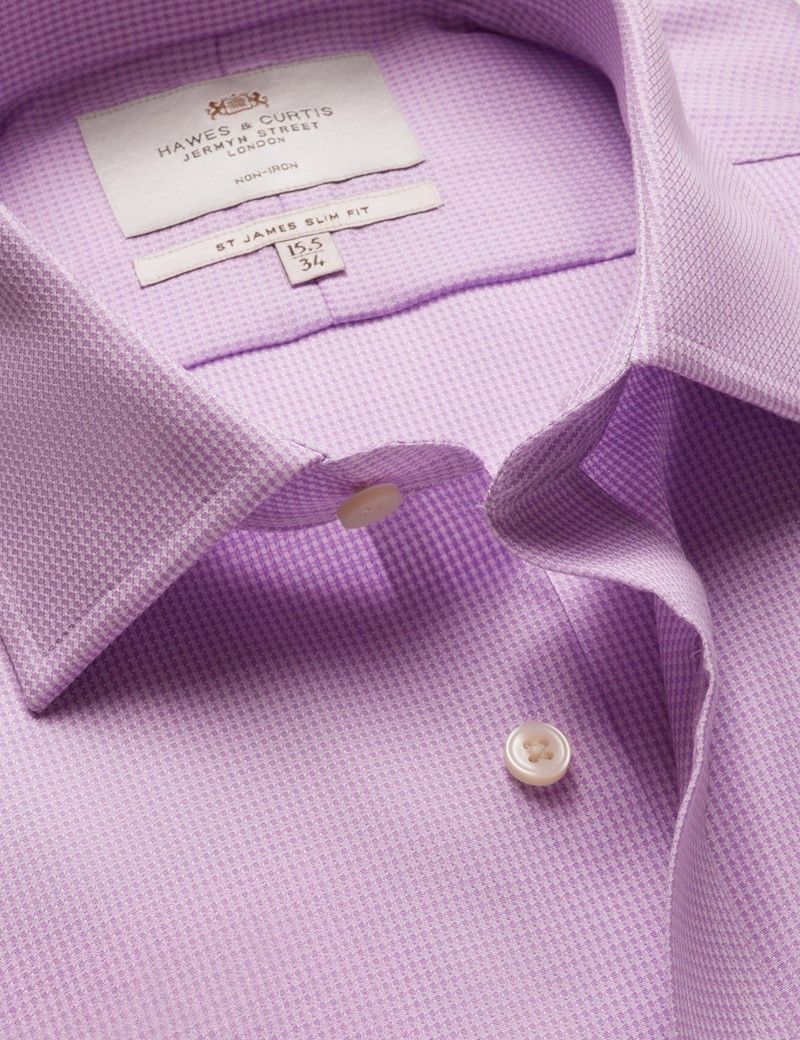 Slim Fit Lilac & White Dogtooth Non-Iron Shirt