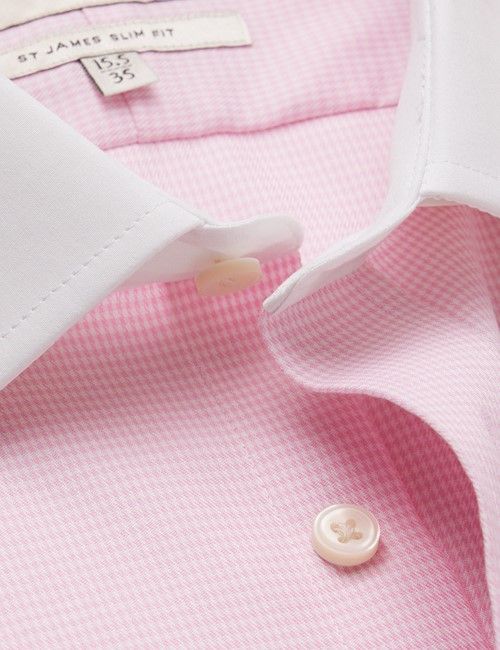 Non-Iron Pink & White Dogtooth Slim Fit Shirt With White Collar and Cuffs-preview
