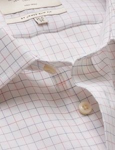Non-Iron Red & Navy Multi Check Slim Fit Shirt - Double Cuff-preview1