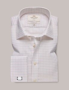 Non-Iron Red & Navy Multi Check Slim Fit Shirt - Double Cuff-preview2