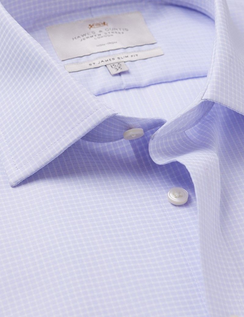 Slim Fit Lilac & White Mini Plaid Non-Iron Shirt