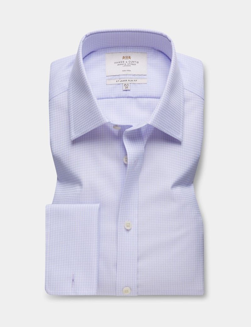 Slim Fit Lilac & White Mini Plaid Non-Iron Shirt-preview