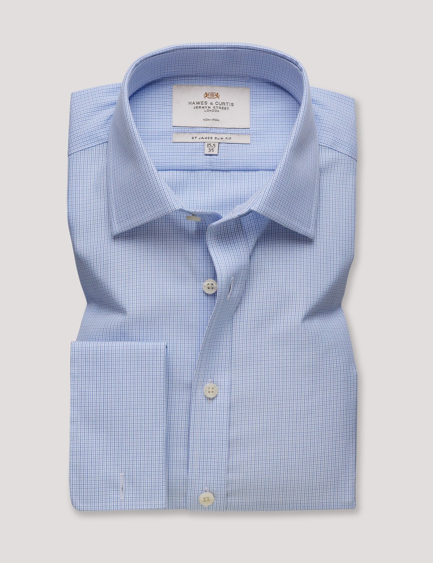 Slim Fit Navy & Blue Check Non-Iron Shirt-preview