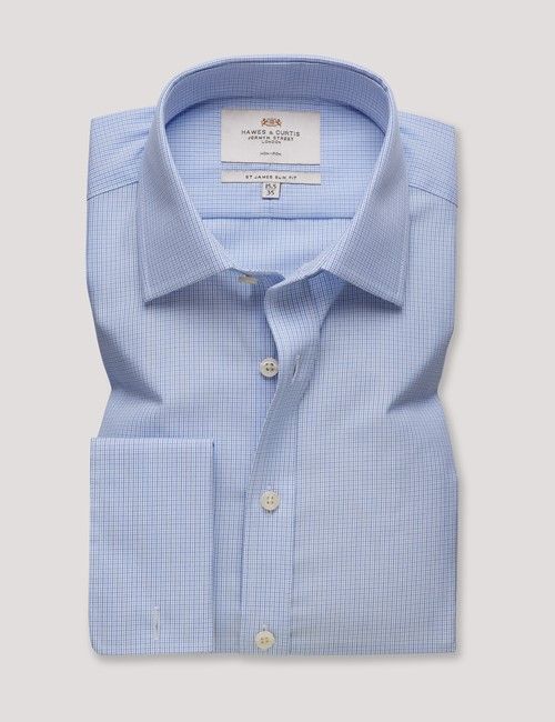 Non-Iron Navy & Blue Multi Check Slim Fit Shirt - Double Cuff-preview