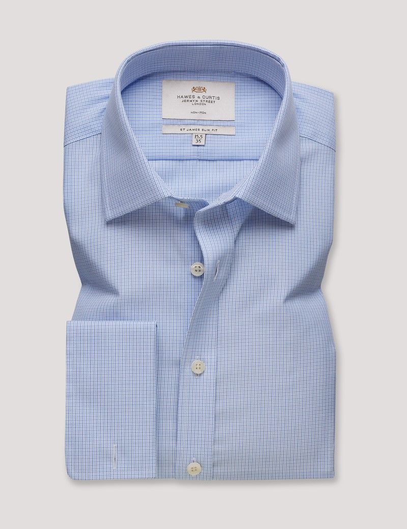 Slim Fit Navy & Blue Check Non-Iron Shirt-preview
