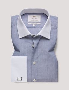 Grey End On End Slim Shirt With White Collar and Cuffs-preview1