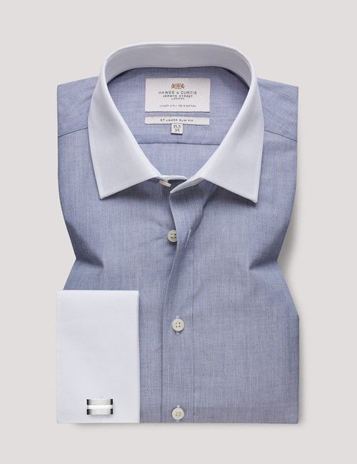 Grey End On End Slim Shirt With White Collar and Cuffs-preview