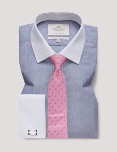 Grey End On End Slim Shirt With White Collar and Cuffs-preview2
