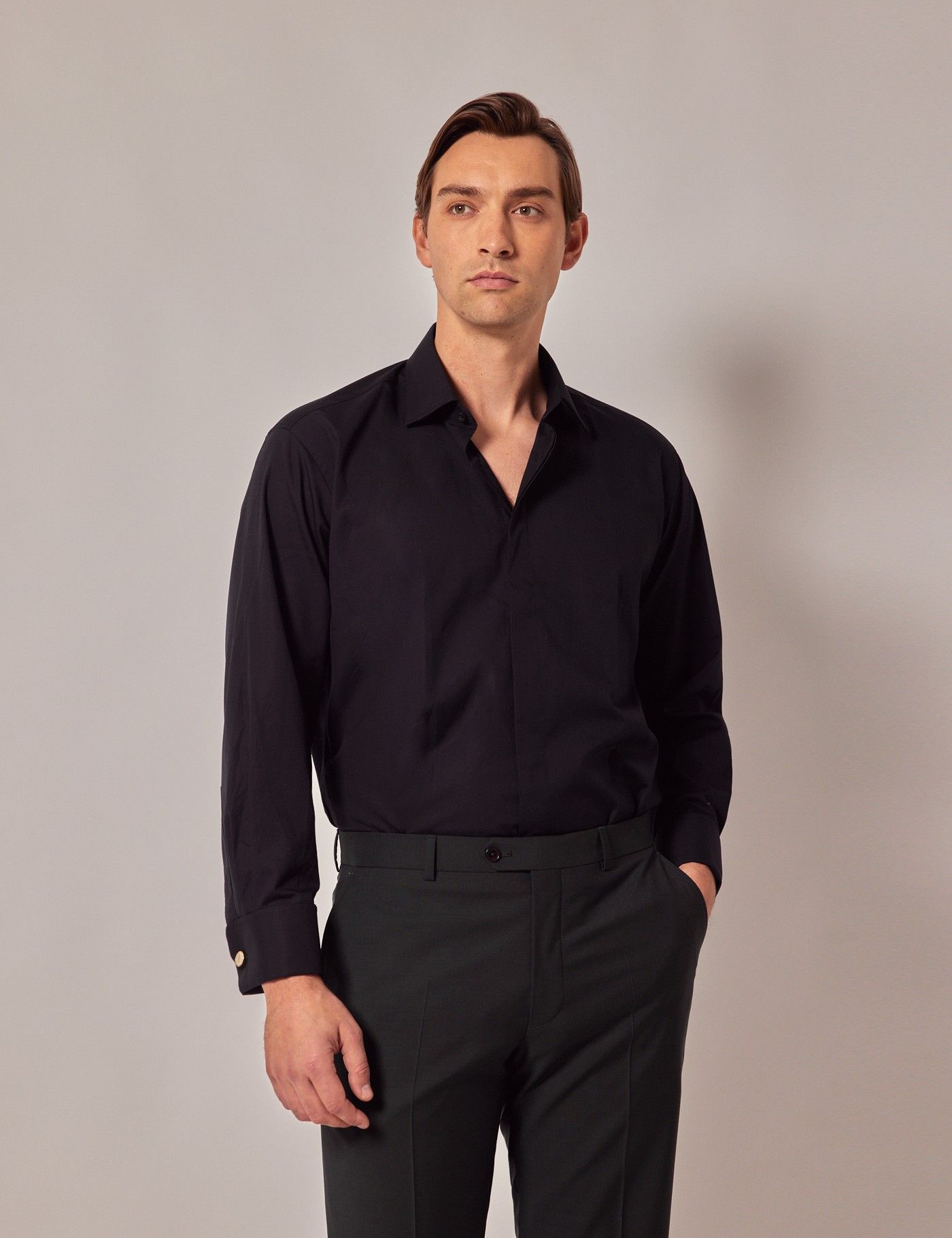 Men's Black Slim Shirt - Double Cuff - Concealed Placket