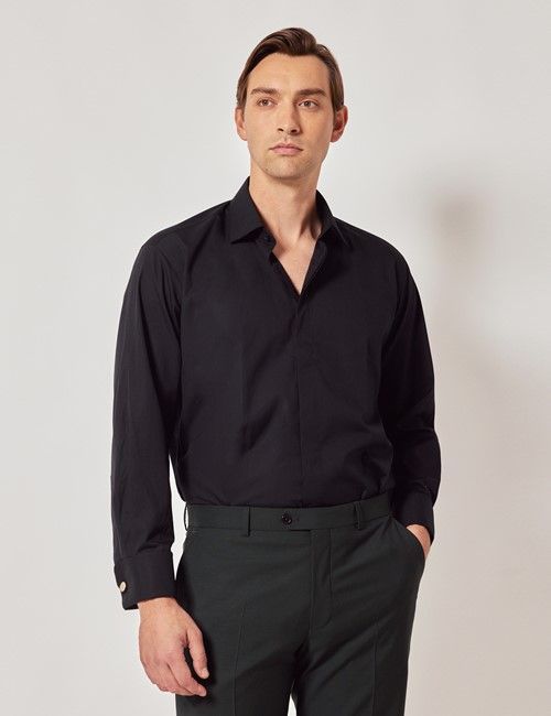 Black Slim Shirt - French Cuff - Concealed Placket