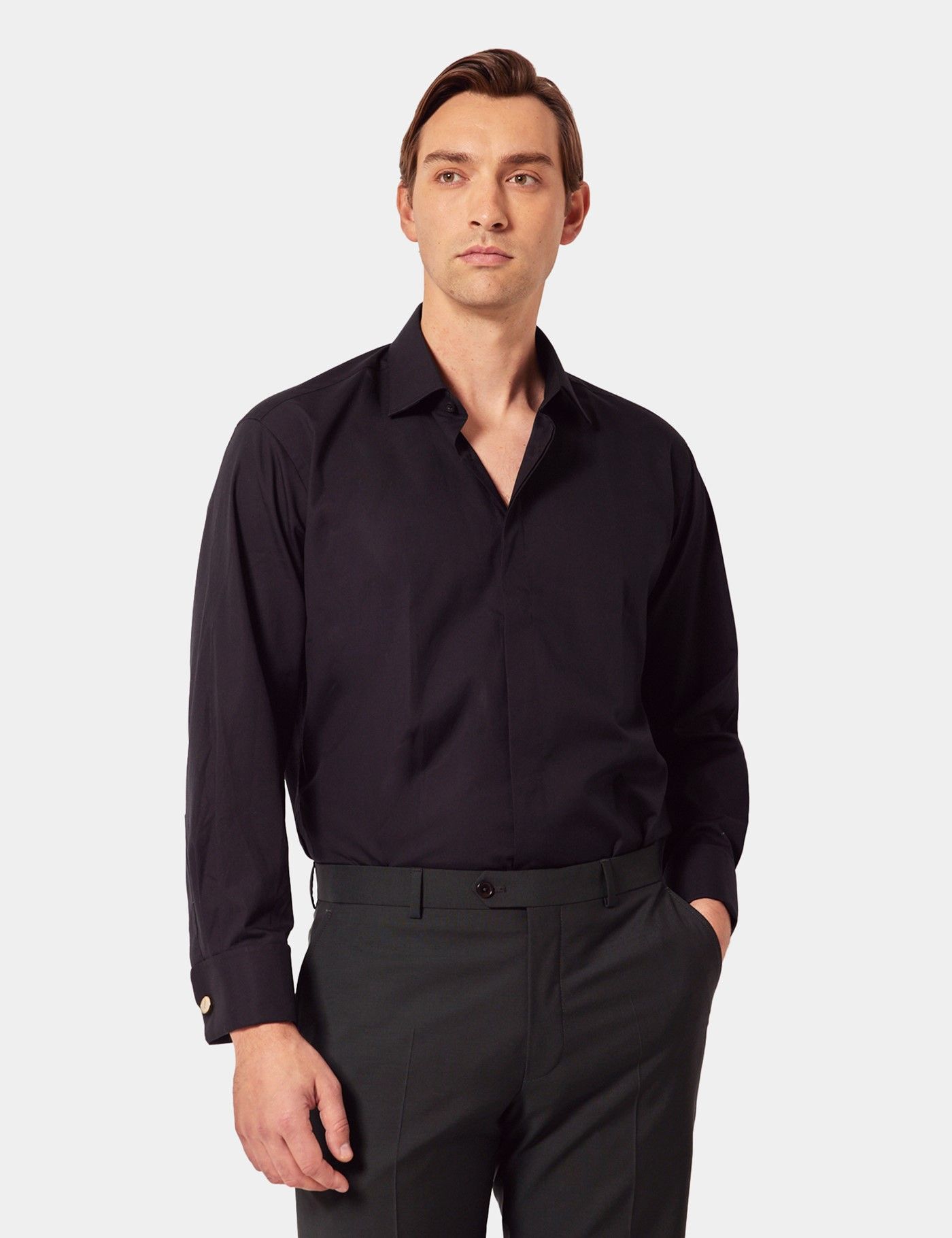 Slim Fit Black Shirt - Concealed Placket