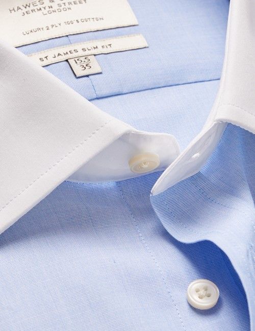 Blue End On End Slim Shirt - White Collar and Cuff