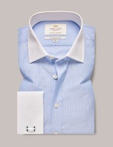 Blue End On End Slim Shirt - White Collar and Cuff-preview1