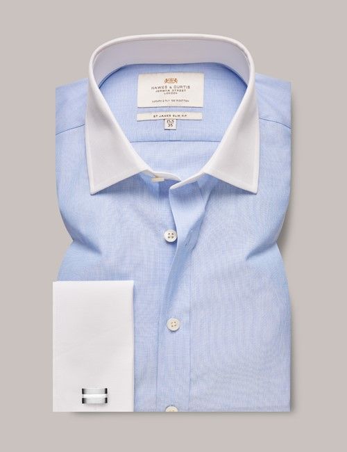 Blue End On End Slim Shirt - White Collar and Cuff-preview