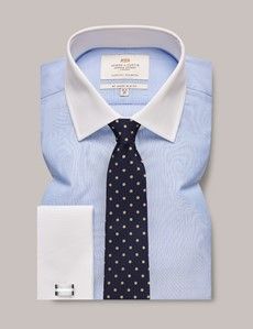 Blue End On End Slim Shirt - White Collar and Cuff-preview2