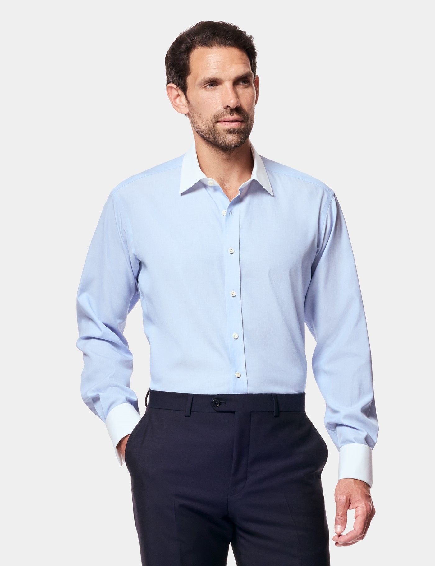 Men's Blue End On End Slim Shirt - White Collar and Cuff