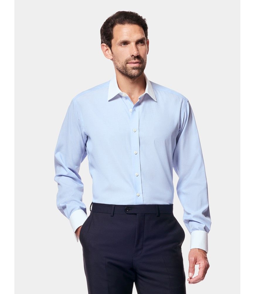 Men's Blue End On End Slim Shirt - White Collar and Cuff Men's Blue End On End Slim Shirt - White Collar and Cuff