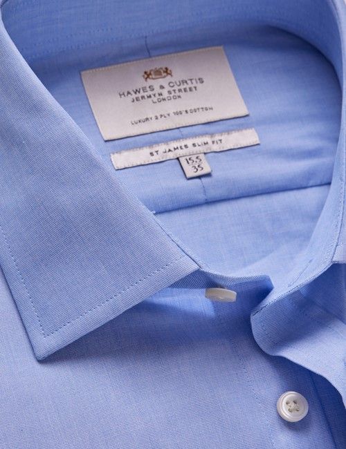 Blue End On End Slim Shirt - French Cuff