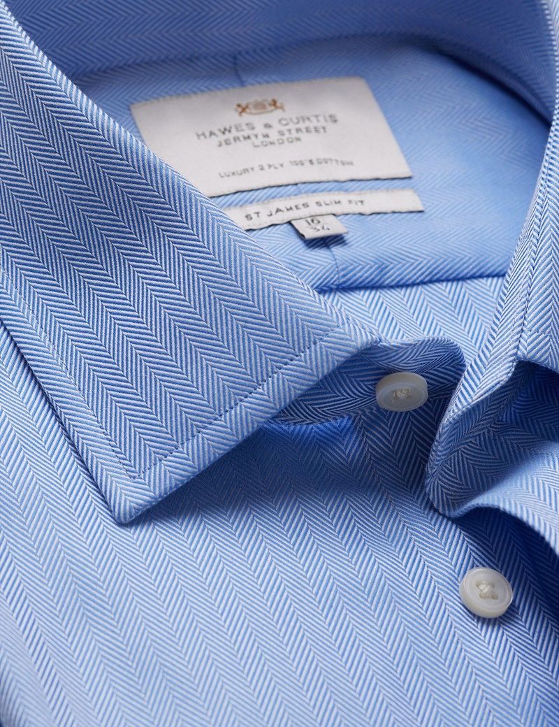 Slim Fit Blue Herringbone Shirt