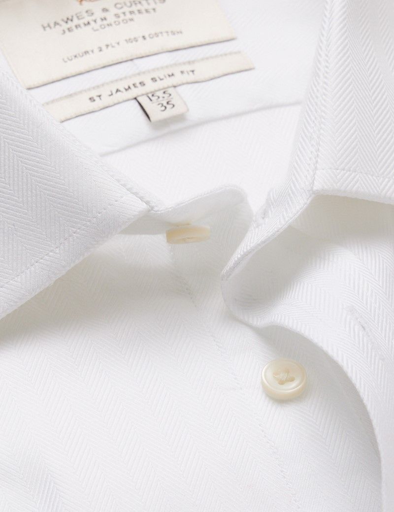 Slim Fit White Herringbone Shirt