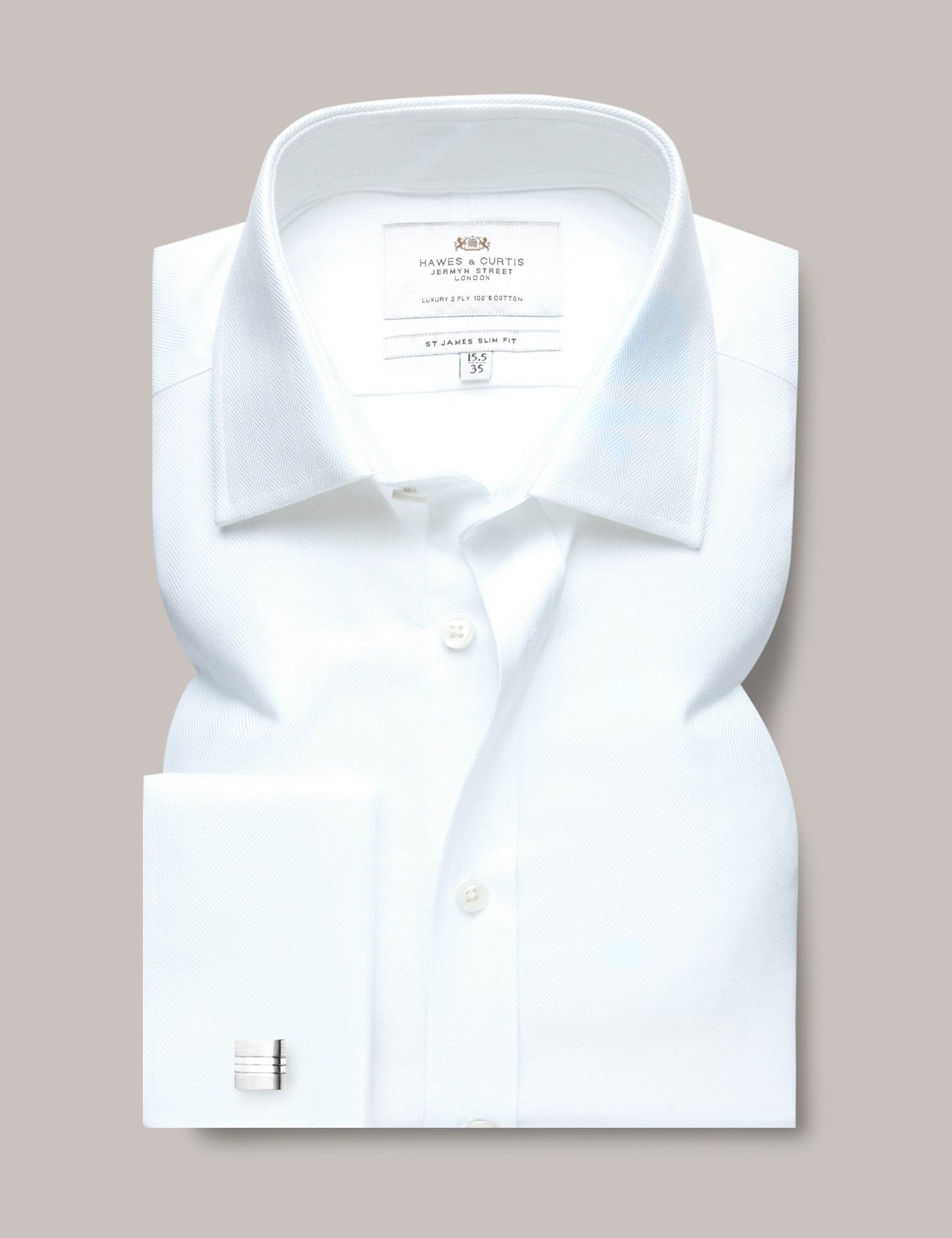 Slim Fit White Herringbone Shirt-preview