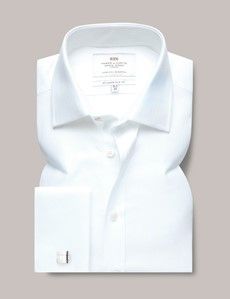 Slim Fit White Herringbone Shirt