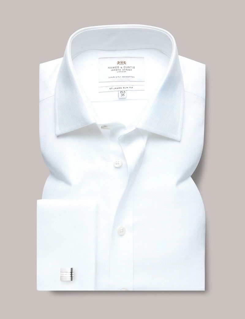 Slim Fit White Herringbone Shirt-preview