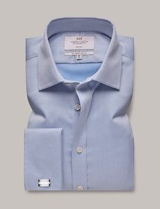 Non-Iron Blue Twill Slim Shirt - French Cuff-preview1