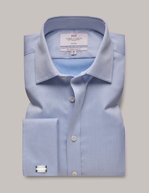 Non-Iron Blue Twill Slim Shirt - French Cuff-preview