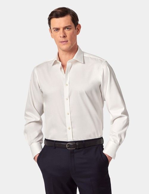 Non-Iron Cream Twill Slim Shirt - Double Cuff