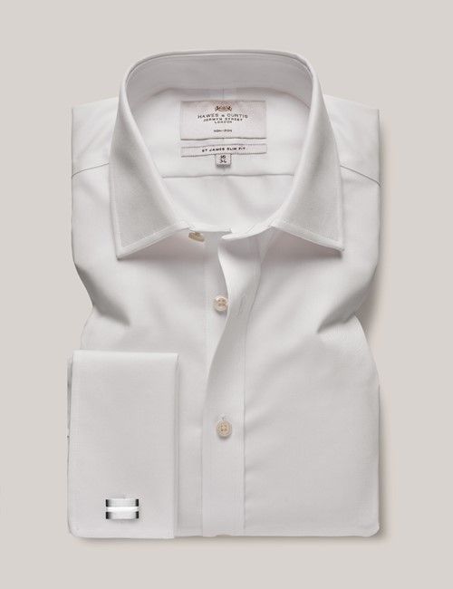 Non-Iron White Twill Slim Shirt - Double Cuff-preview