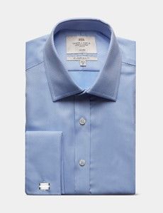 Slim Fit Blue Textured Weave Non-Iron Shirt