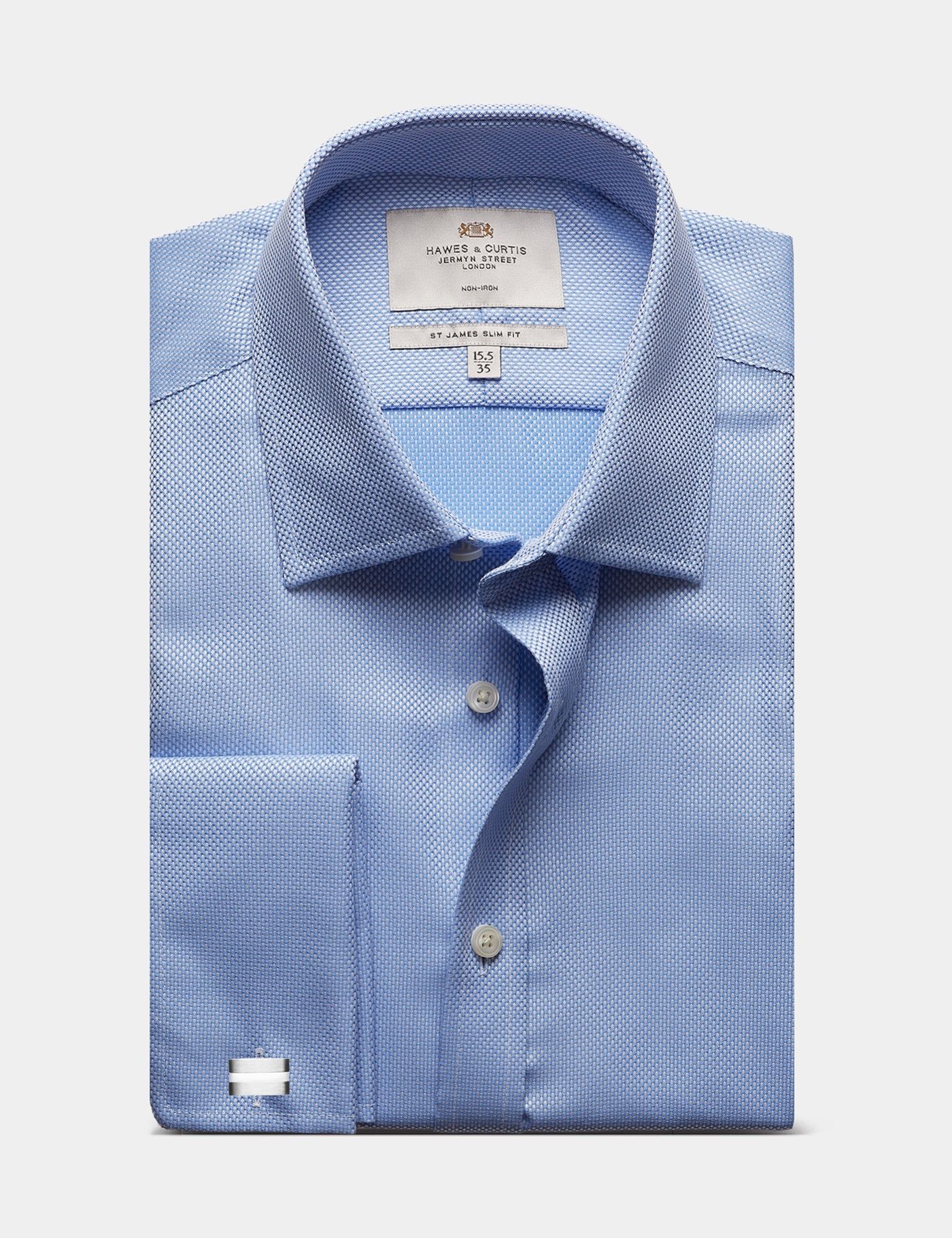 Slim Fit Blue Textured Weave Non-Iron Shirt-preview