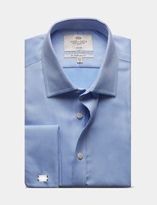 Slim Fit Blue Textured Weave Non-Iron Shirt