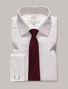 Slim Fit White Fabric Interest Non-Iron Shirt