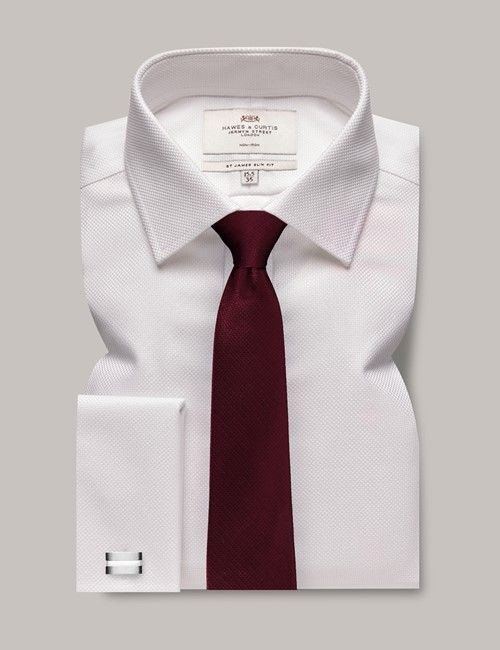 Non-Iron White Fabric Interest Slim Shirt - Double Cuff