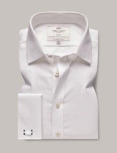 Slim Fit White Fabric Interest Non-Iron Shirt