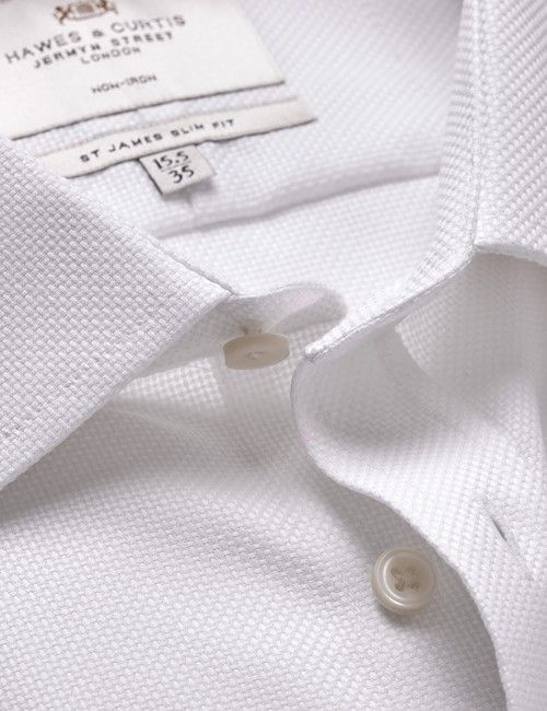Non-Iron White Fabric Interest Slim Shirt - Double Cuff-preview