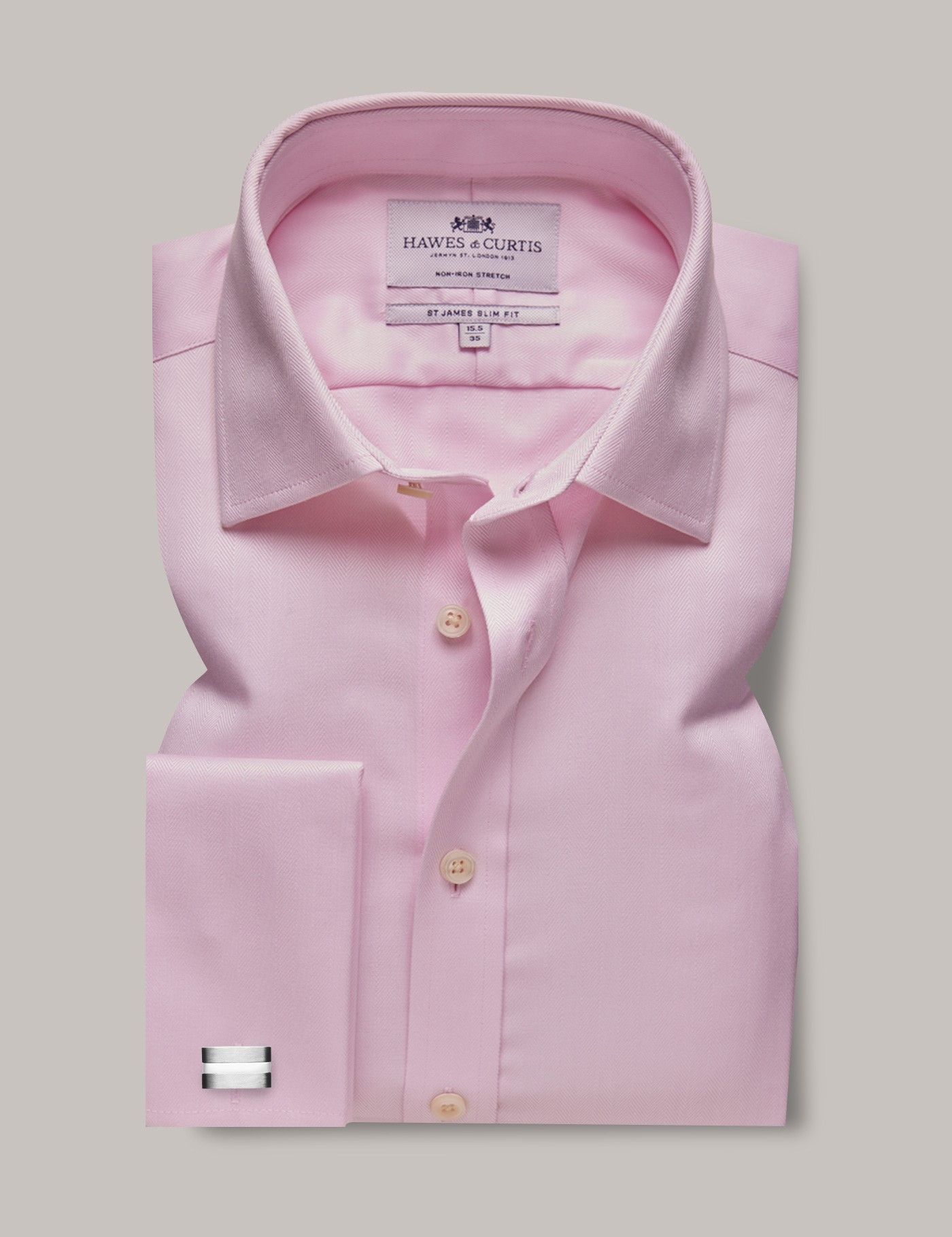 Slim Fit Pink Herringbone Stretch Non-Iron Shirt-preview
